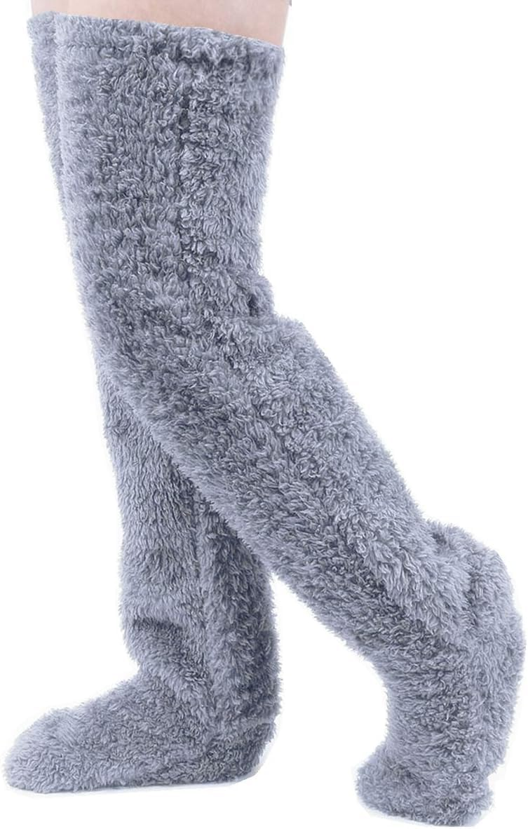 Hot Fluffy Thigh High Socks Teddy Legs Snuggle Long Paws Fuzzy Leggings over Knee Slippers Hairy Stockings