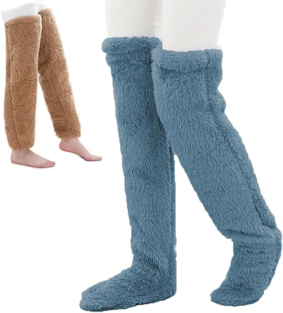 Hot Fluffy Thigh High Socks Teddy Legs Snuggle Long Paws Fuzzy Leggings over Knee Slippers Hairy Stockings