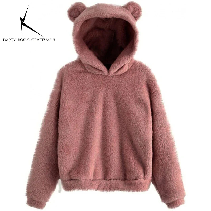 Autumn Winter Women'S Hoodies Winter Women Long Sleeve Rabbit Ear Hood Sweatshirt Cute Plush Warm Casual Hoodie Tops