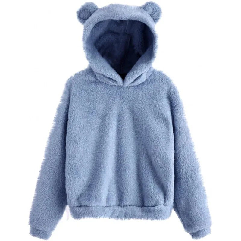 Autumn Winter Women'S Hoodies Winter Women Long Sleeve Rabbit Ear Hood Sweatshirt Cute Plush Warm Casual Hoodie Tops