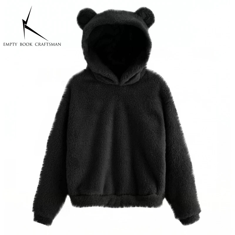 Autumn Winter Women'S Hoodies Winter Women Long Sleeve Rabbit Ear Hood Sweatshirt Cute Plush Warm Casual Hoodie Tops