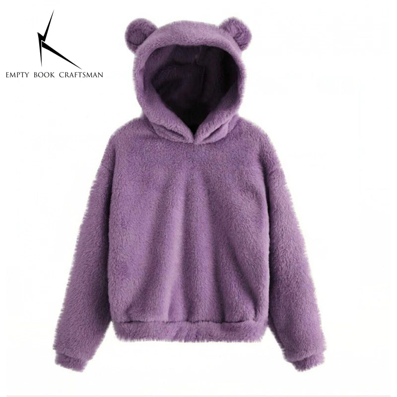 Autumn Winter Women'S Hoodies Winter Women Long Sleeve Rabbit Ear Hood Sweatshirt Cute Plush Warm Casual Hoodie Tops