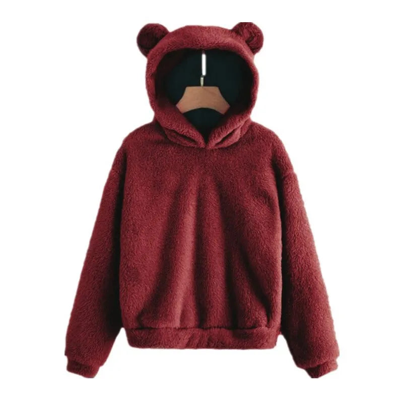 Autumn Winter Women'S Hoodies Winter Women Long Sleeve Rabbit Ear Hood Sweatshirt Cute Plush Warm Casual Hoodie Tops