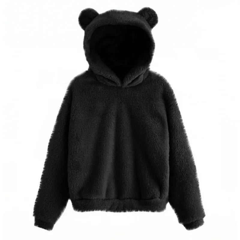 Autumn Winter Women'S Hoodies Winter Women Long Sleeve Rabbit Ear Hood Sweatshirt Cute Plush Warm Casual Hoodie Tops